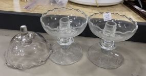 Pair of Candle Holders with Detachable Glass Base and 1 Glass Candle Holder without Base