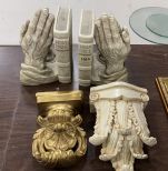 Pair of Ceramic Praying Hands on Holy Bible Bookends, 2 Decorative Wall Platforms