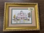 Gold Framed and Matted Mimi Loup Brown Print of Antebellum Home