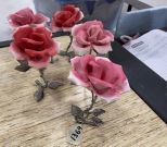 4 Vintage Napoleon Capodimonte Fine Porcelain Flowers with Pewter Stems