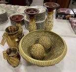 Grouping of Candle Pedestals, Vases, and Centerpiece Bowl.