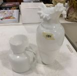 Vintage Fenton Milk Glass Ruffled Edge Vase and Pitcher