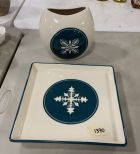 Tropical Clay Hawaii Ivory and Green Square Snowflake Dish Plate Tray and Vase