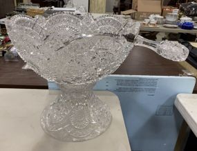 American Brilliant Deep Cut Glass Centerpiece Punch Bowl With Silver Plated Ladle With Cut Glass Handle