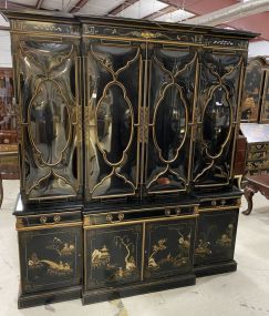Haynes Chinoiserie Black Lacquer Break Front China Cabinet
