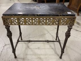 Antique Heavy Brass Marble Top Side Table