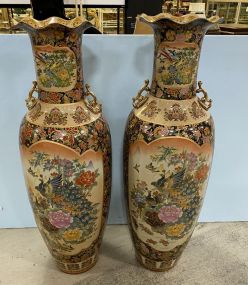 Pair of Large Porcelain Satsuma Style Palace Urns