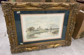Framed Whistler Lithograph of European Landscape in Ornate Frame