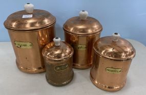 Four Piece Brass Flour, Sugar, Coffee, and Tea Canisters