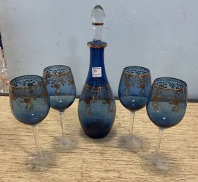 Vintage Blue Glass Wine Set