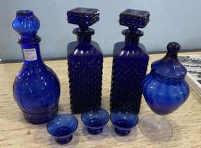 Cobalt Blue Decanters and Vase