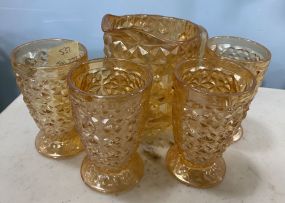 Small Carnival Glass Style Pitcher Set