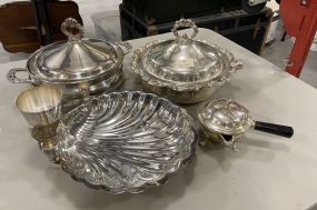 Silver Plate Covered Dish, Shell Dish, and Small Pot
