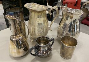 Group of Silver Plate Pitchers, Cups, and Creamer