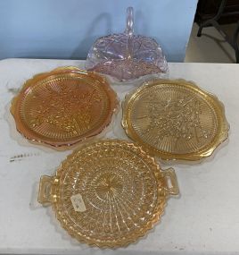 Three Carnival Glass Torte Plates