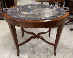 Round Oval Table with Silver Plate Tray