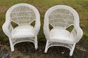 Pair of White Wicker Style Patio Chairs
