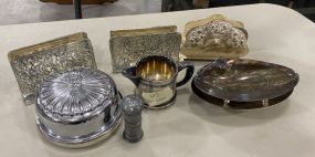 Silver Plate Napkin Holders, Trays, Pitcher