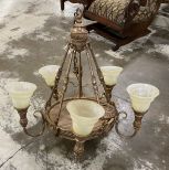 Gold Gilt Five Arm Light Fixture