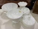 Five Pieces of Milk Glass