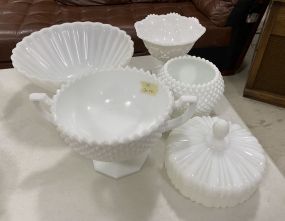 Five Pieces of Milk Glass