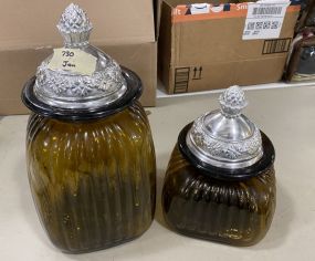 Two Green Glass Canisters