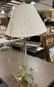 Green Metal Lamp with Flower Accents