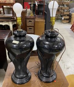 Art Nouveau Black Glass Vase lamps
