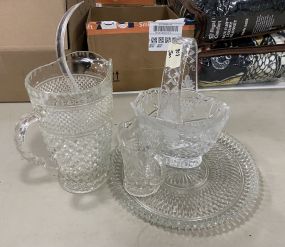 Pressed Glass Pitcher, Basket, Tray, and Pitcher
