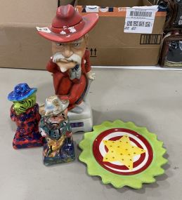 Ole Miss Decanter, Pair of Ceramic Colonel Reb, and Plate
