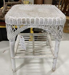 Small White Painted Wicker Side Table