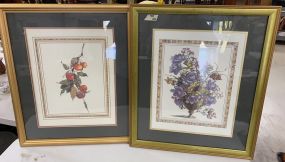Pair of Framed Prints of Flowers and Apple