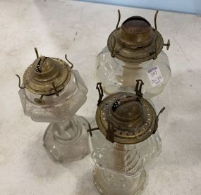 Three Vintage Glass Oil Lamps