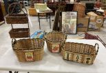 Three Decorative Baskets and Three Tier Hanging Wall Pocket