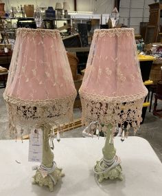 Pair of White Candle Stick Style Table Lamps