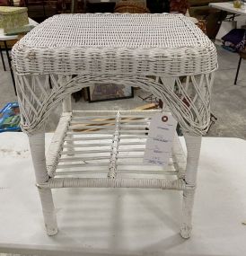 White Wicker Side Table