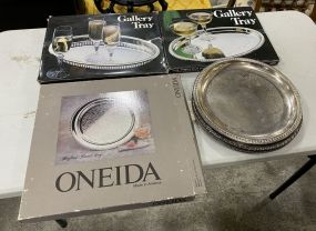 Two Silver Plate Gallery Trays, Oneida Silver Plate Tray, and Group of Trays