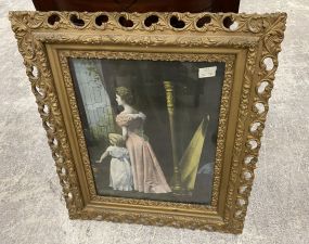 Vintage Framed Lady and Child Print