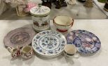 Porcelain Cookie Jar, Plates, Bowl, Creamer, Sugar and Cup