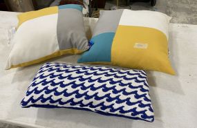 Two Pier 1 Throw Pillows and Small Blue Pillow