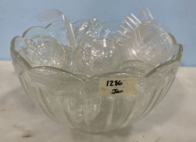 Clear Glass Punch Bowl and Cups
