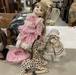 Large Collectible Dolls and Giraffe