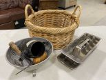 Woven Basket, Ice Trays, and Kitchen Items