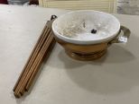 Brass and Porcelain Bowl and Primitive Rack