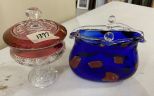 Ruby Stained Glass King's Crown Pattern Candy Dish and Block Crystal Coin Purse Form Vase Mouth Blown