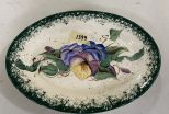 Small Oval Serving Platter Pottery Hand Painted Flowers Signed Speckled Art