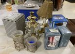 Group of Candle Holders, Jewelry Box, and Mini Lamp