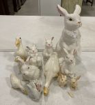 Grouping of Porcelain Rabbit Figurines and Set of 4 Porcelain Ducklings