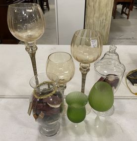Set of 3 Decorative Stemmed Glass Globe Candle Holders,