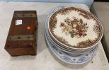 Group of Plates, Platter, Vintage Treasure Chest Box With Chest Pieces Enclosed